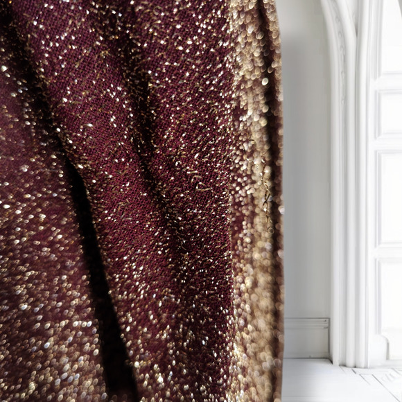 Vintage 70s Lurex Velvet Formal Dress Mock Neck Metallic Boho Holiday 0 - Picture 12 of 16